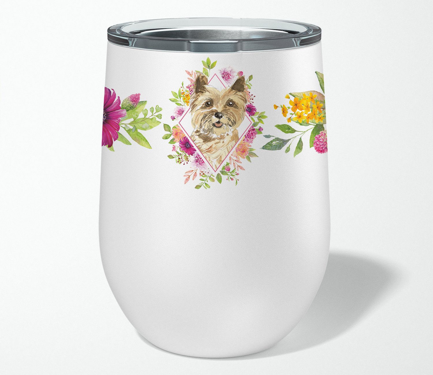 Cairn Terrier Pink Flowers Stainless Steel 12 oz Stemless Wine Glass CK4250TBL12 by Caroline's Treasures