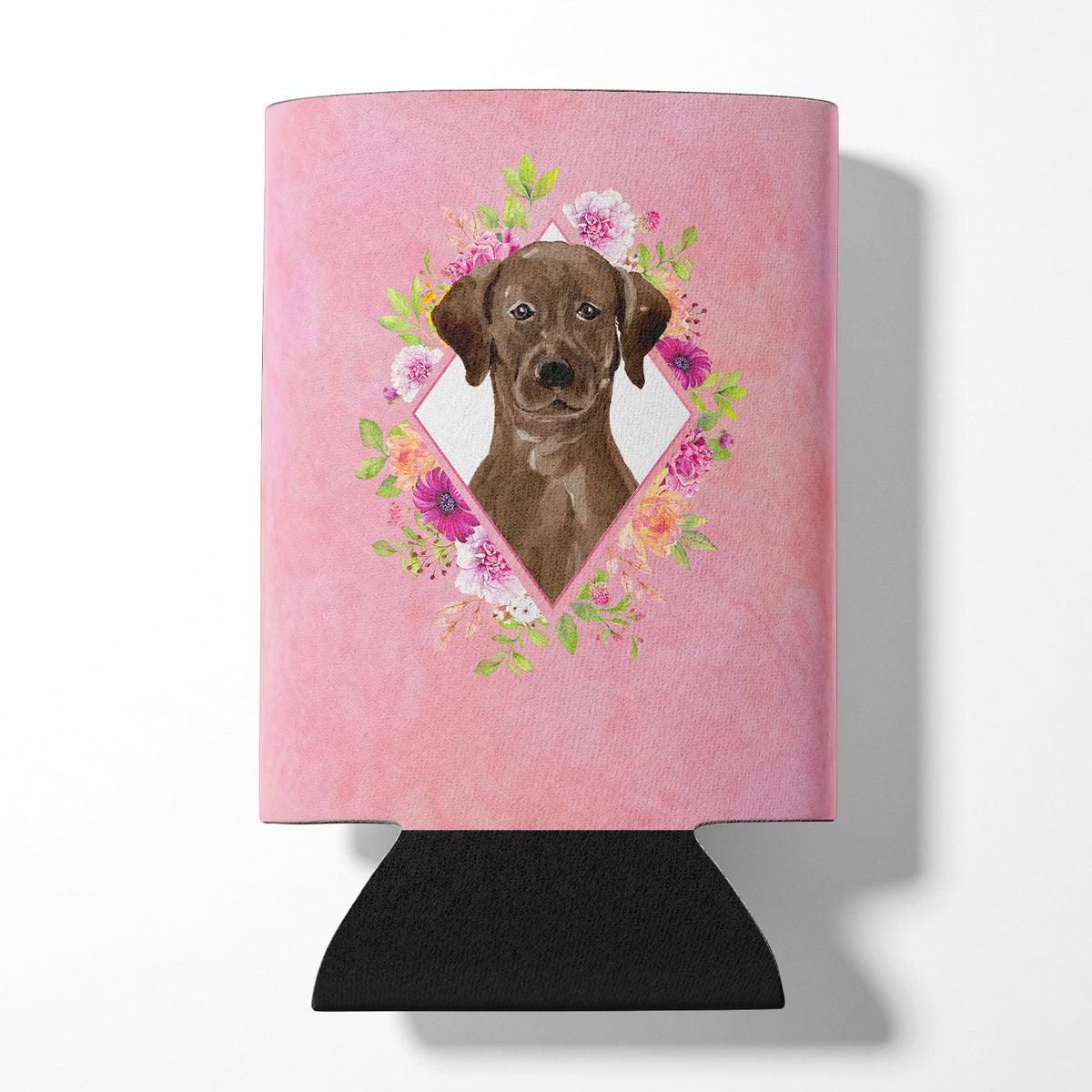 Chocolate Labrador Pink Flowers Can or Bottle Hugger CK4251CC  the-store.com.