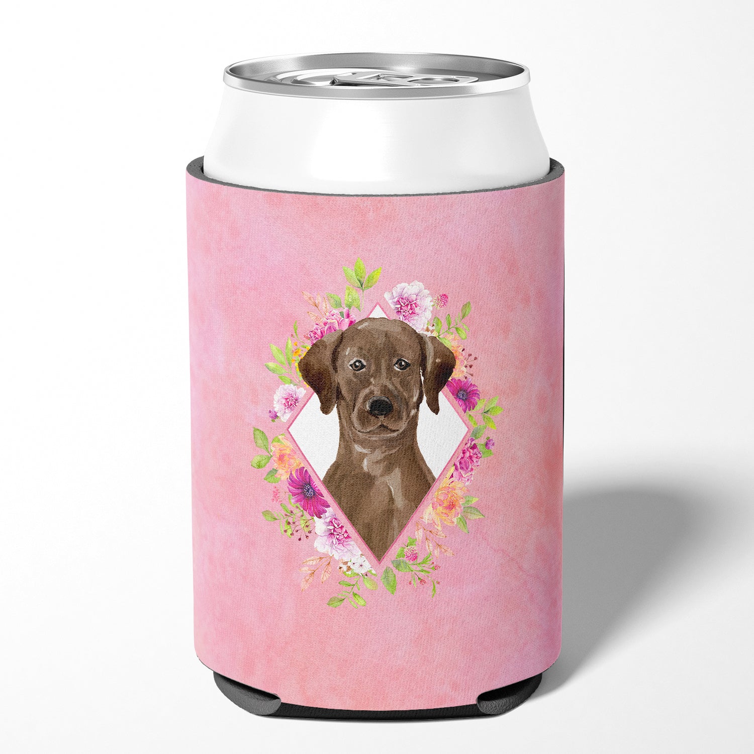 Chocolate Labrador Pink Flowers Can or Bottle Hugger CK4251CC