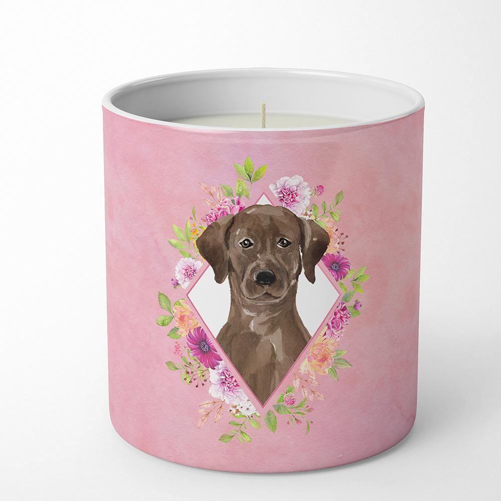 Chocolate Labrador Pink Flowers 10 oz Decorative Soy Candle CK4251CDL by Caroline&#39;s Treasures