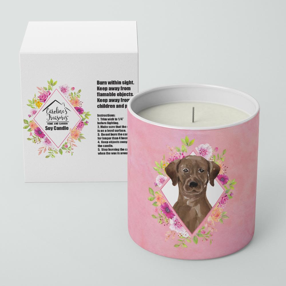 Chocolate Labrador Pink Flowers 10 oz Decorative Soy Candle CK4251CDL by Caroline's Treasures