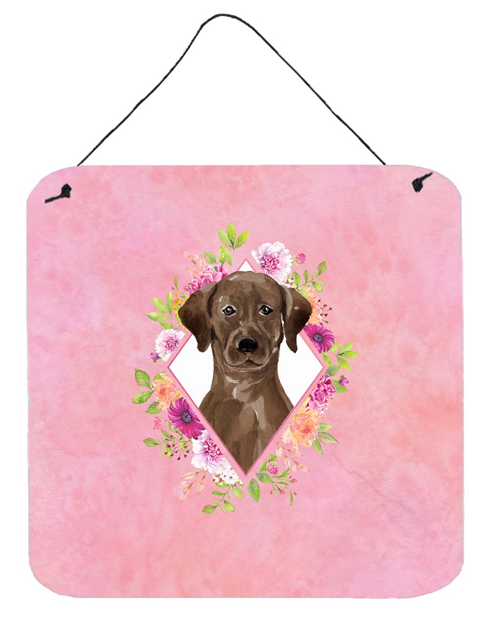 Chocolate Labrador Pink Flowers Wall or Door Hanging Prints CK4251DS66 by Caroline&#39;s Treasures
