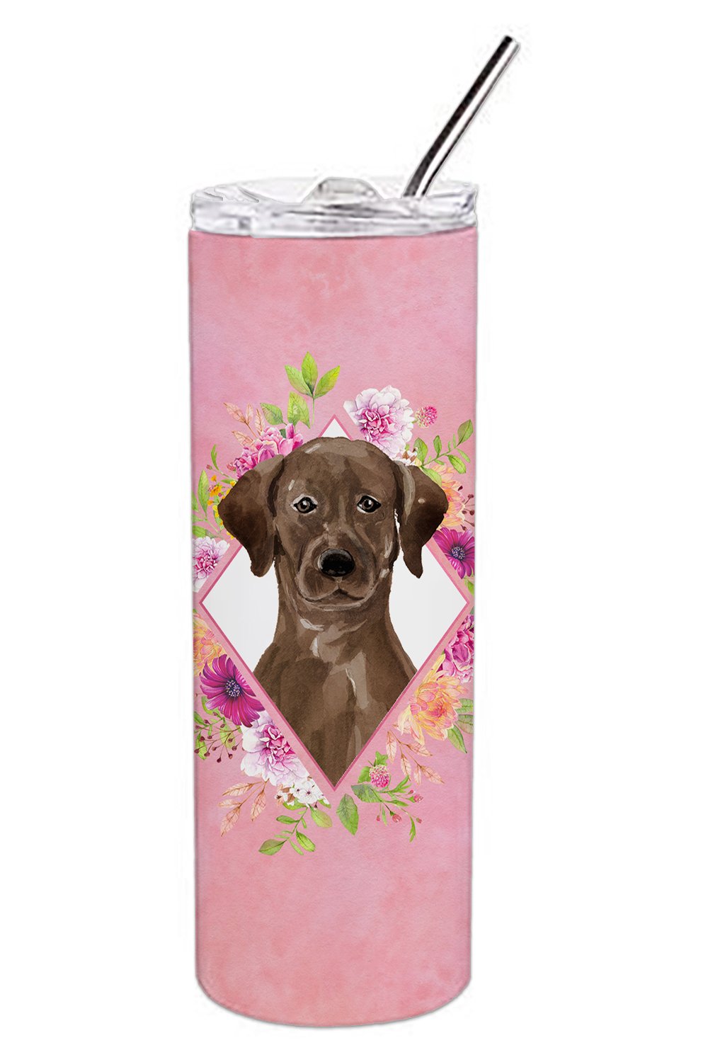 Chocolate Labrador Pink Flowers Double Walled Stainless Steel 20 oz Skinny Tumbler CK4251TBL20 by Caroline&#39;s Treasures