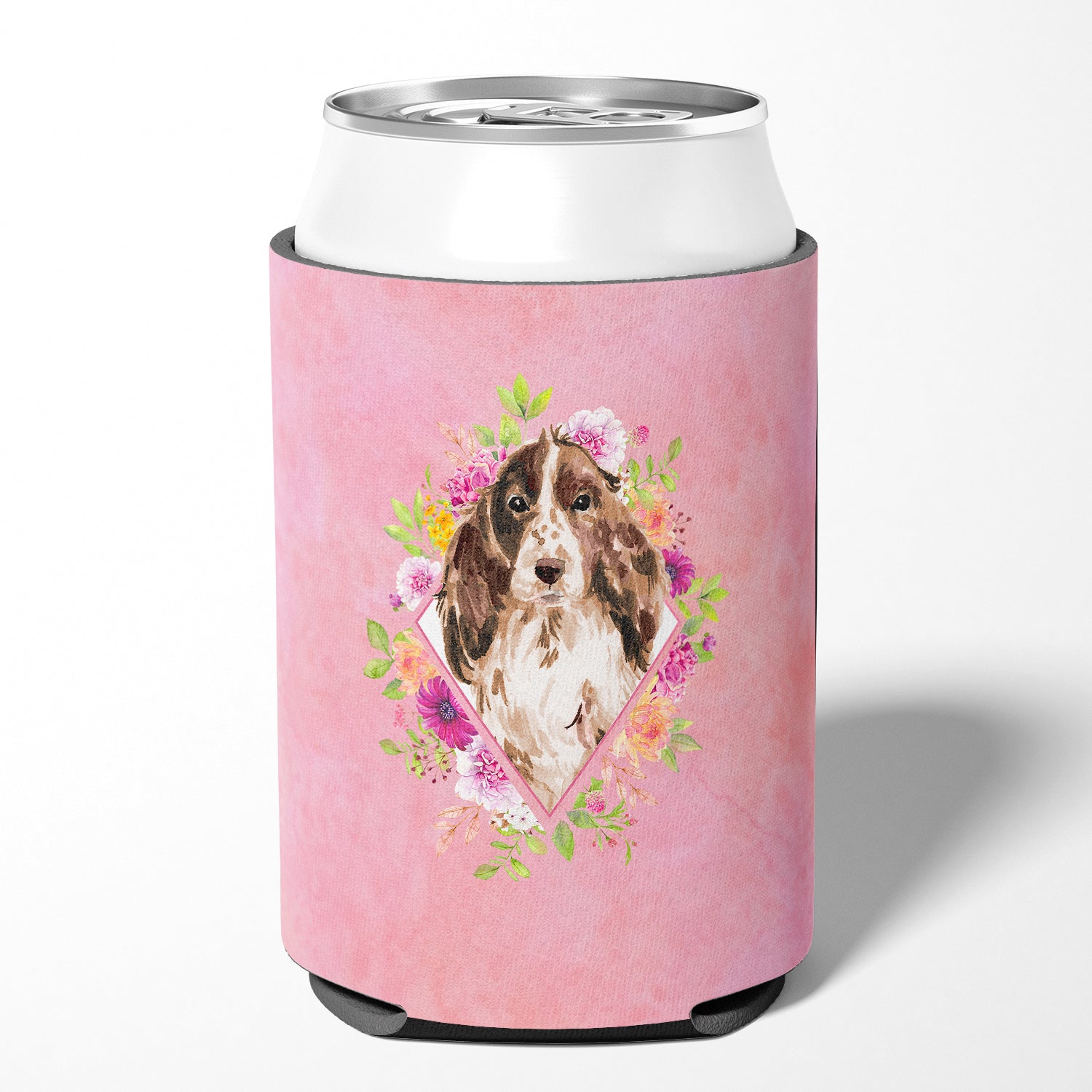 Brown Parti Cocker Spaniel Pink Flowers Can or Bottle Hugger CK4252CC  the-store.com.