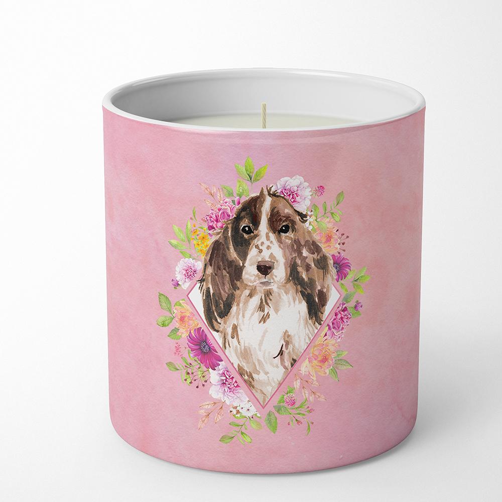 Brown Parti Cocker Spaniel Pink Flowers 10 oz Decorative Soy Candle CK4252CDL by Caroline&#39;s Treasures