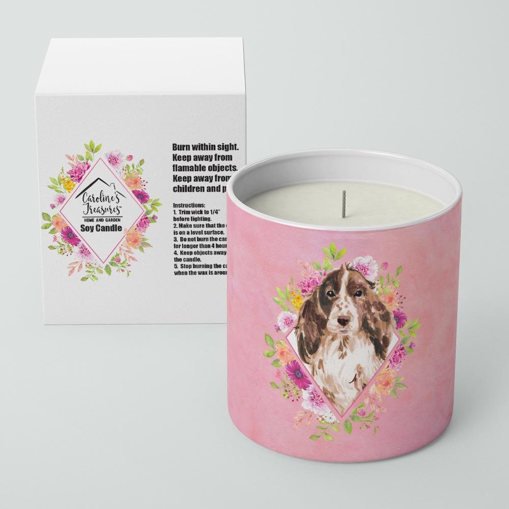 Brown Parti Cocker Spaniel Pink Flowers 10 oz Decorative Soy Candle CK4252CDL by Caroline's Treasures