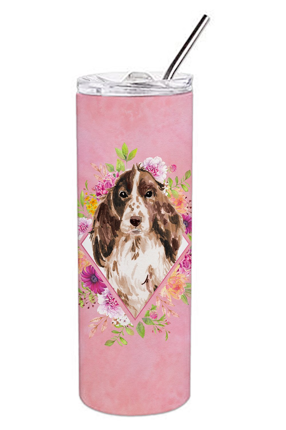 Brown Parti Cocker Spaniel Pink Flowers Double Walled Stainless Steel 20 oz Skinny Tumbler CK4252TBL20 by Caroline&#39;s Treasures