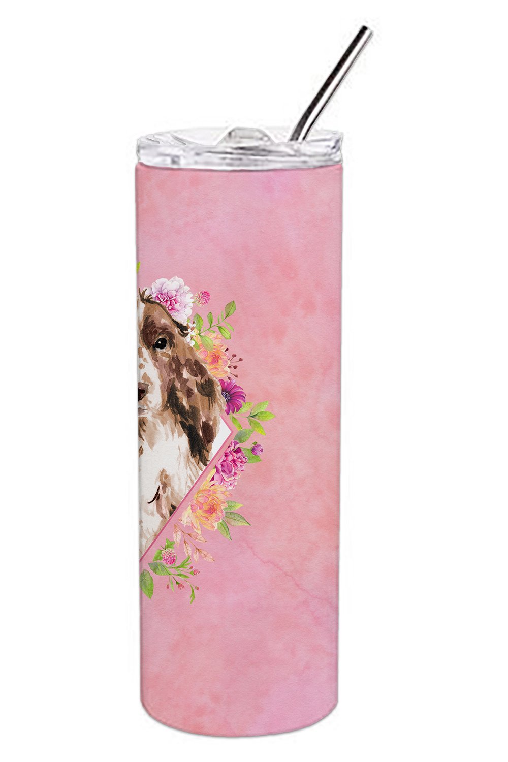 Brown Parti Cocker Spaniel Pink Flowers Double Walled Stainless Steel 20 oz Skinny Tumbler CK4252TBL20 by Caroline's Treasures