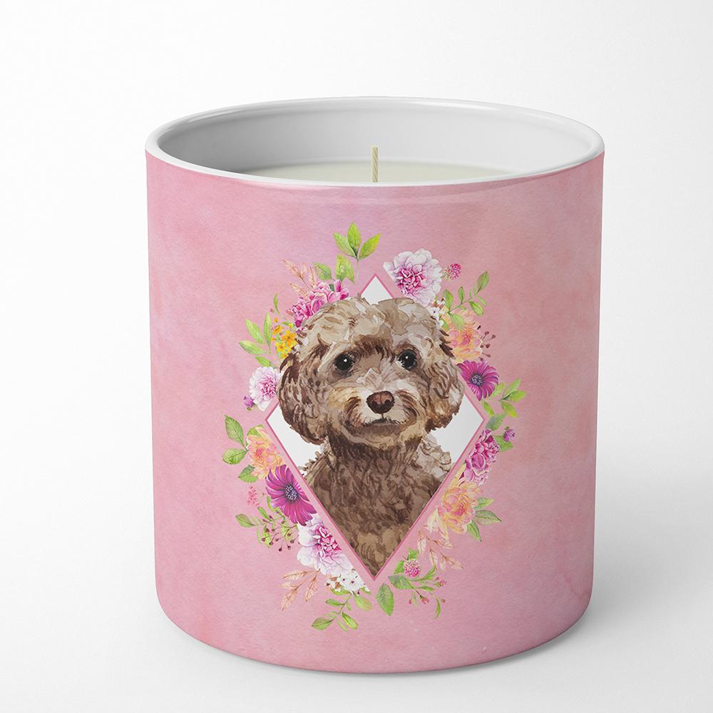 Chocolate Cockapoo Pink Flowers 10 oz Decorative Soy Candle CK4253CDL by Caroline&#39;s Treasures
