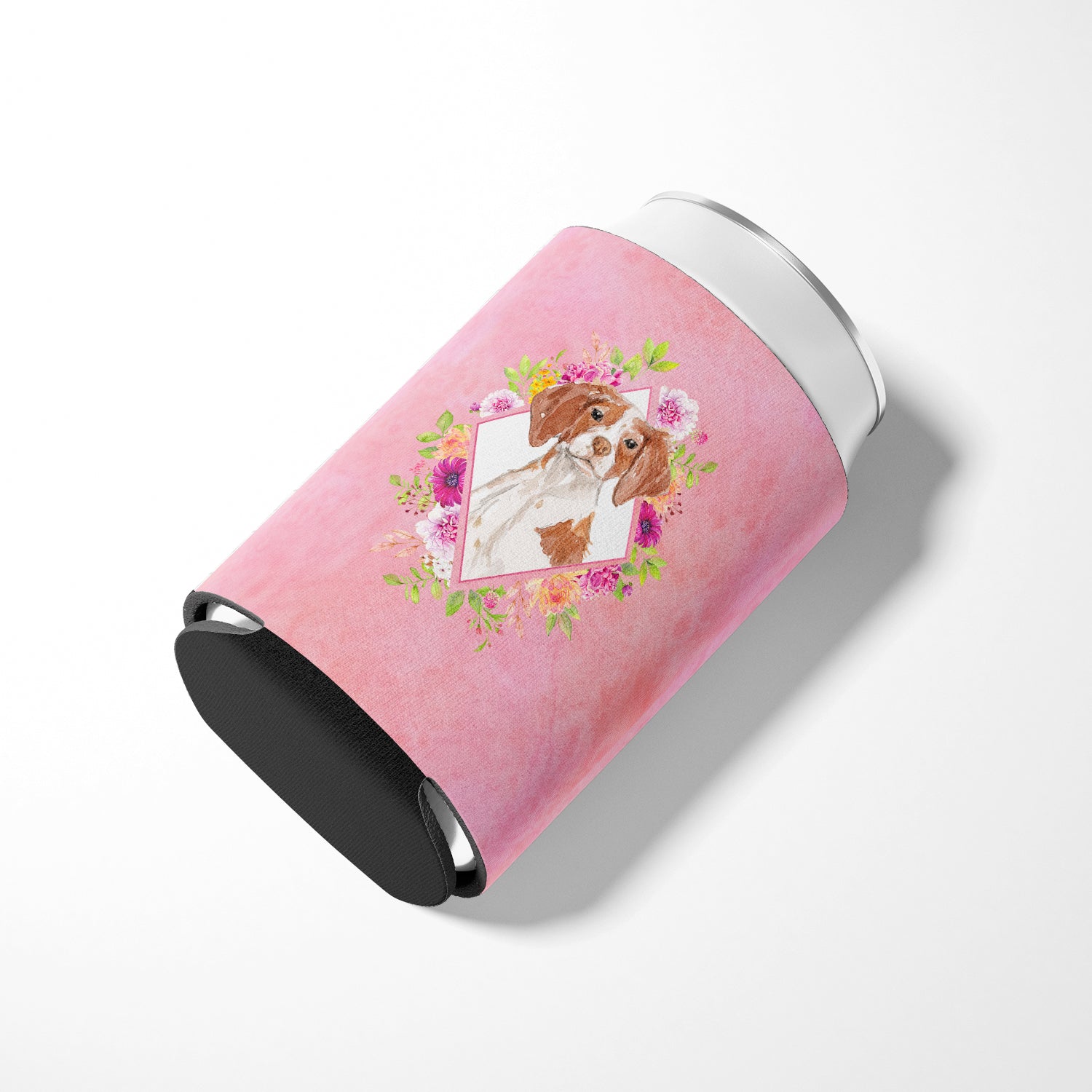 Brittany Spaniel Pink Flowers Can or Bottle Hugger CK4254CC