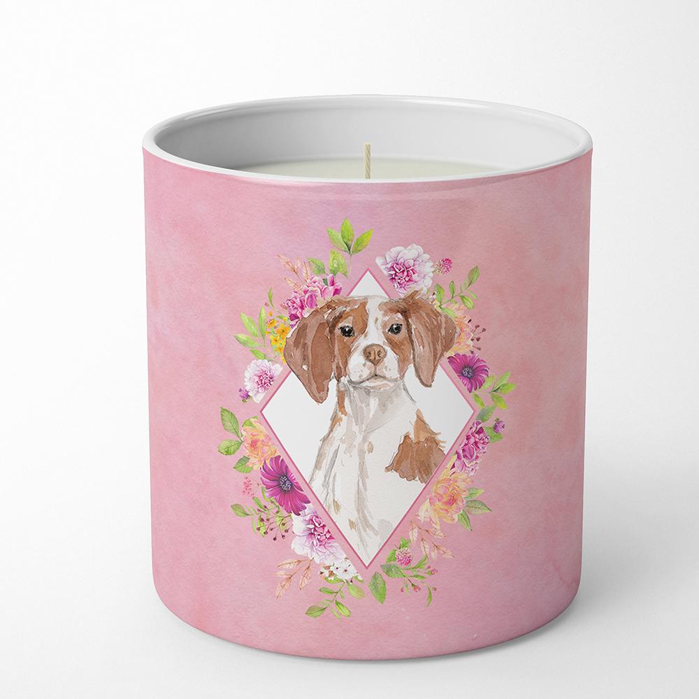Brittany Spaniel Pink Flowers 10 oz Decorative Soy Candle CK4254CDL by Caroline&#39;s Treasures