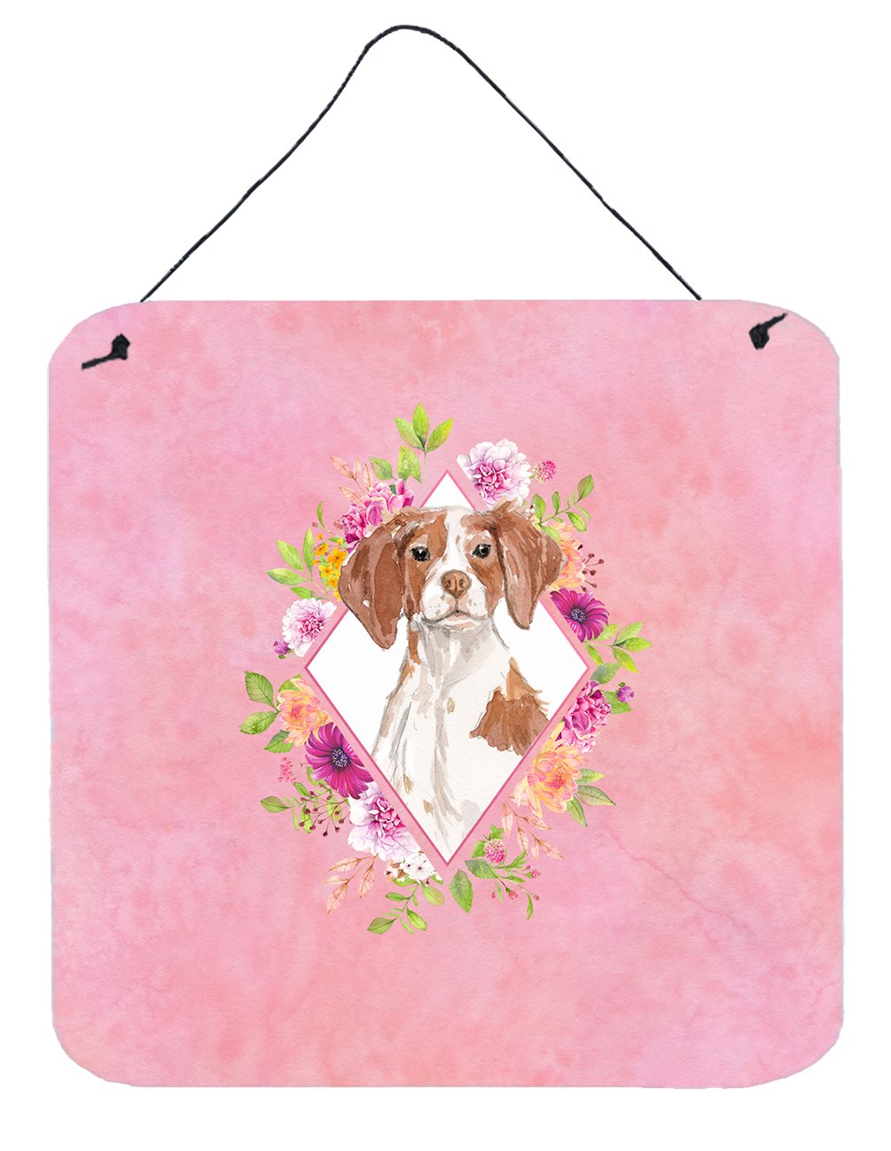 Brittany Spaniel Pink Flowers Wall or Door Hanging Prints CK4254DS66 by Caroline&#39;s Treasures