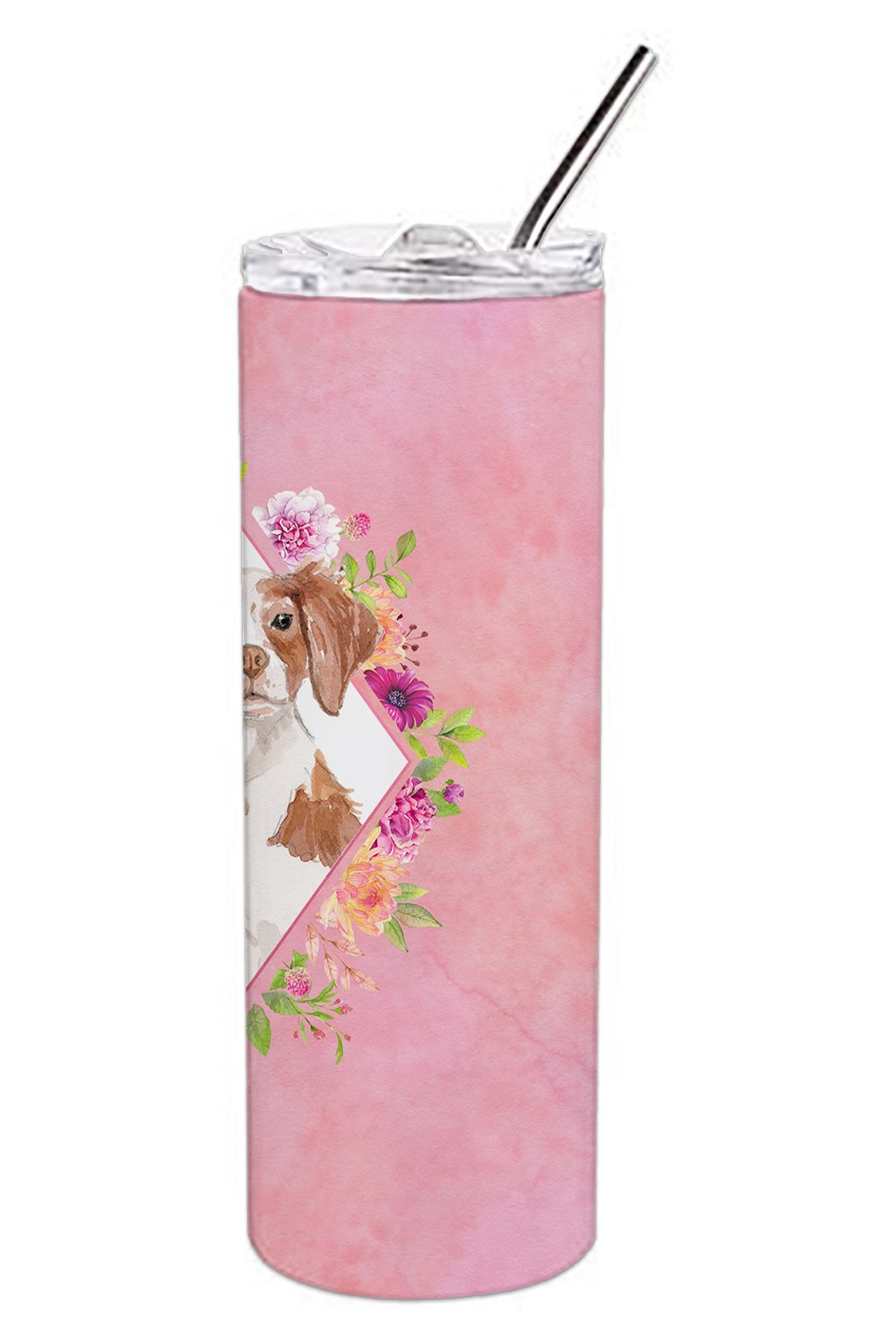 Brittany Spaniel Pink Flowers Double Walled Stainless Steel 20 oz Skinny Tumbler CK4254TBL20 by Caroline's Treasures