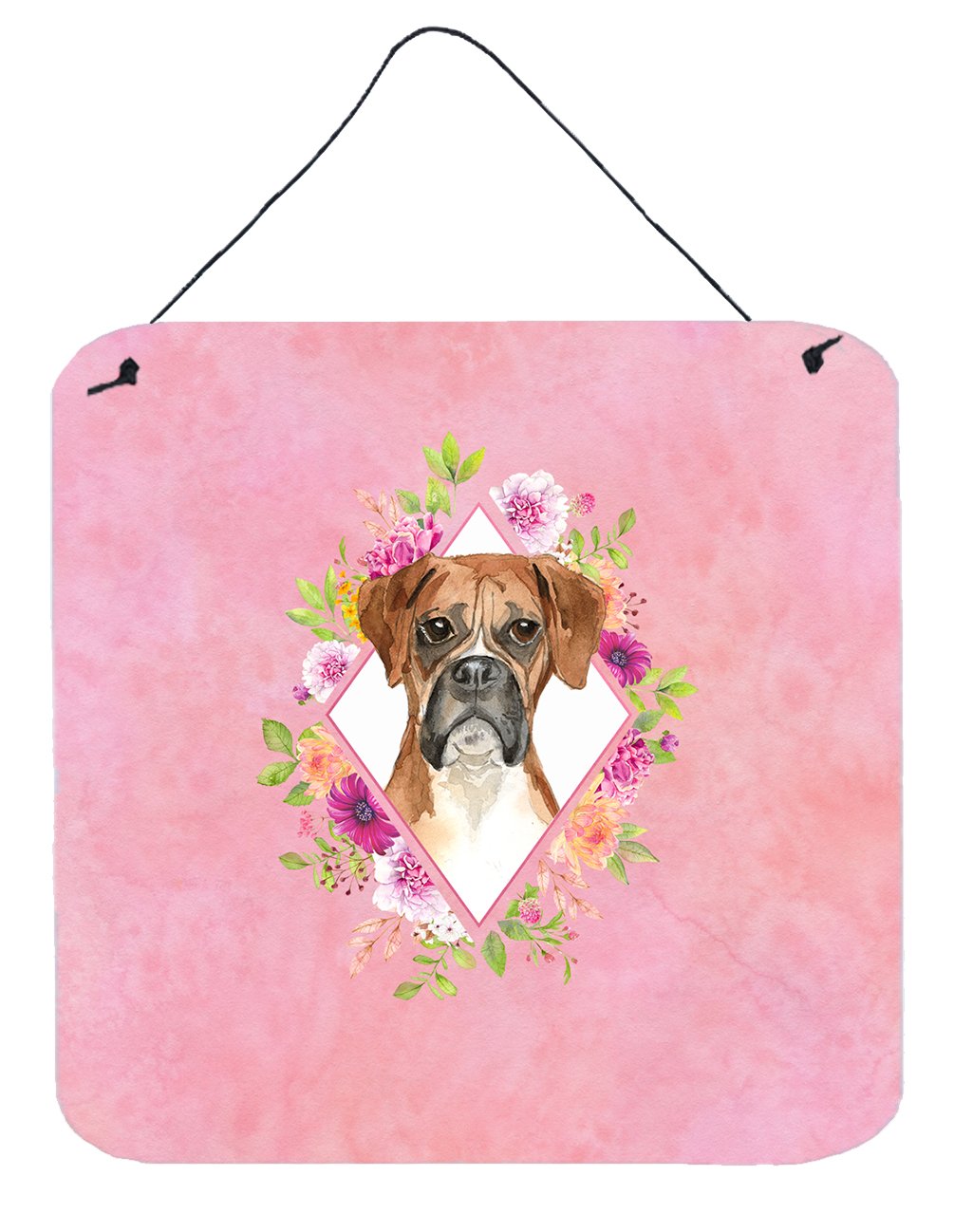 Boxer Pink Flowers Wall or Door Hanging Prints CK4255DS66 by Caroline&#39;s Treasures