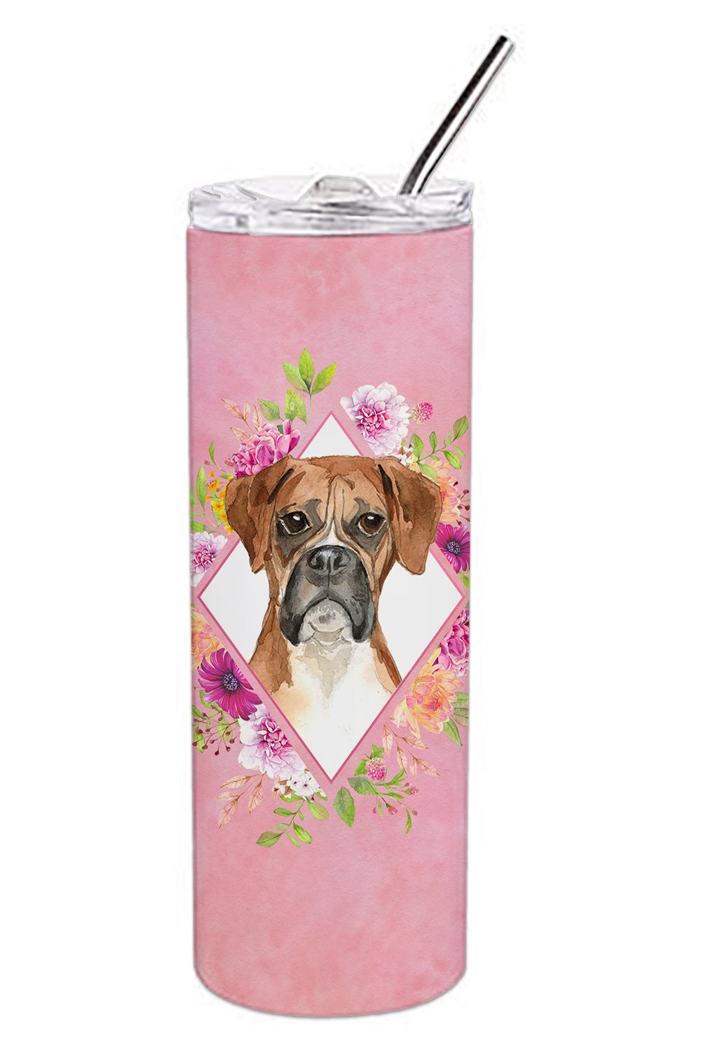 Boxer Pink Flowers Double Walled Stainless Steel 20 oz Skinny Tumbler CK4255TBL20 by Caroline&#39;s Treasures
