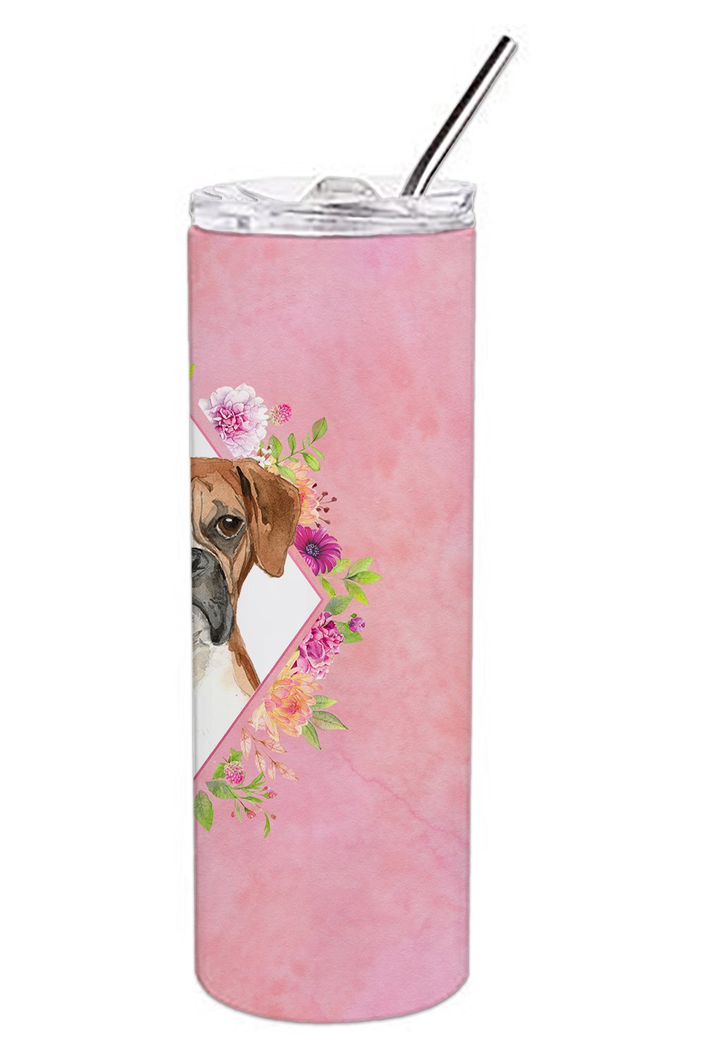 Boxer Pink Flowers Double Walled Stainless Steel 20 oz Skinny Tumbler CK4255TBL20 by Caroline's Treasures