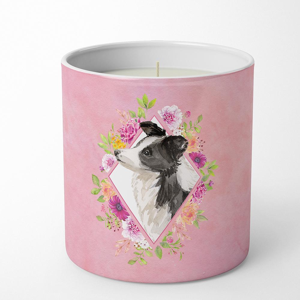 Border Collie Pink Flowers 10 oz Decorative Soy Candle CK4258CDL by Caroline's Treasures