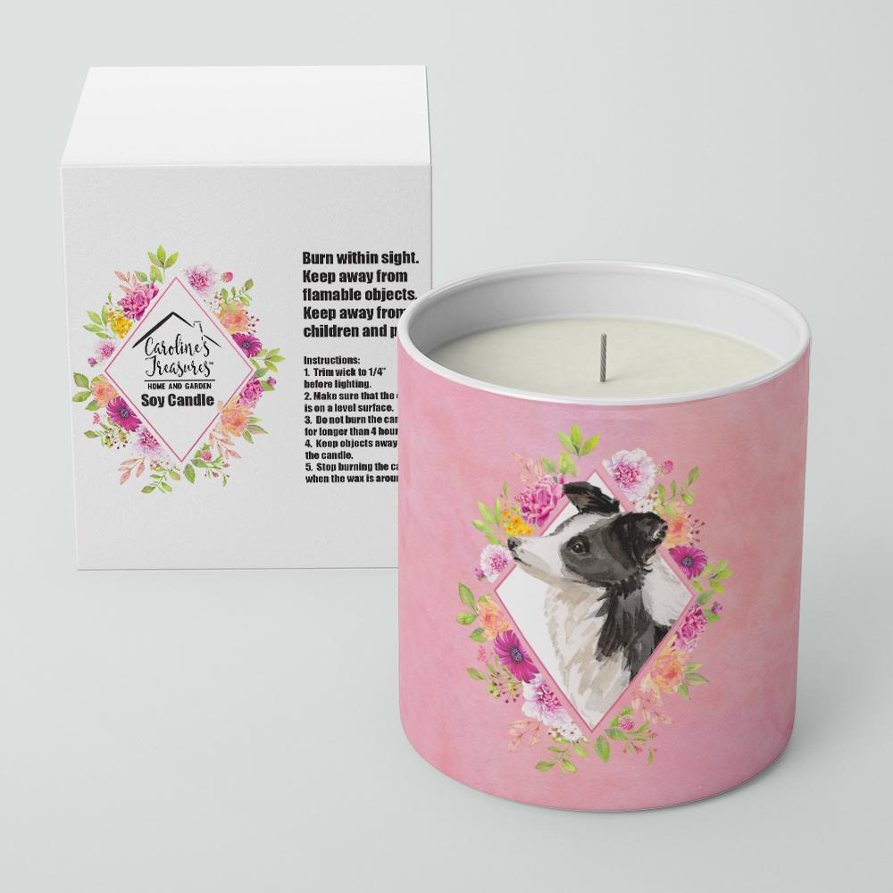 Border Collie Pink Flowers 10 oz Decorative Soy Candle CK4258CDL by Caroline's Treasures