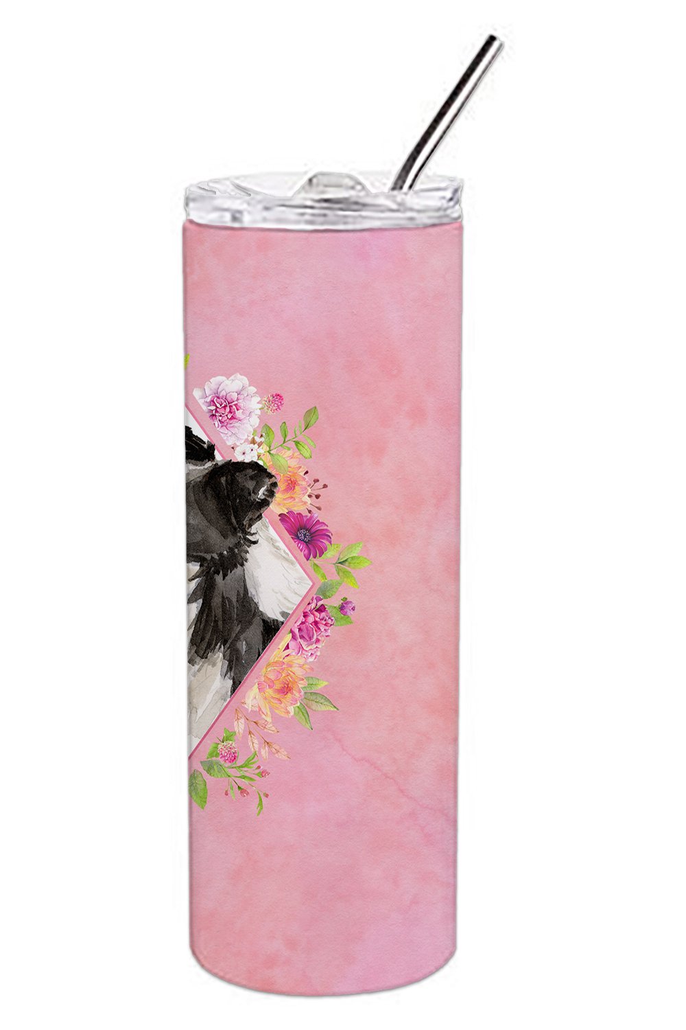 Border Collie Pink Flowers Double Walled Stainless Steel 20 oz Skinny Tumbler CK4258TBL20 by Caroline's Treasures