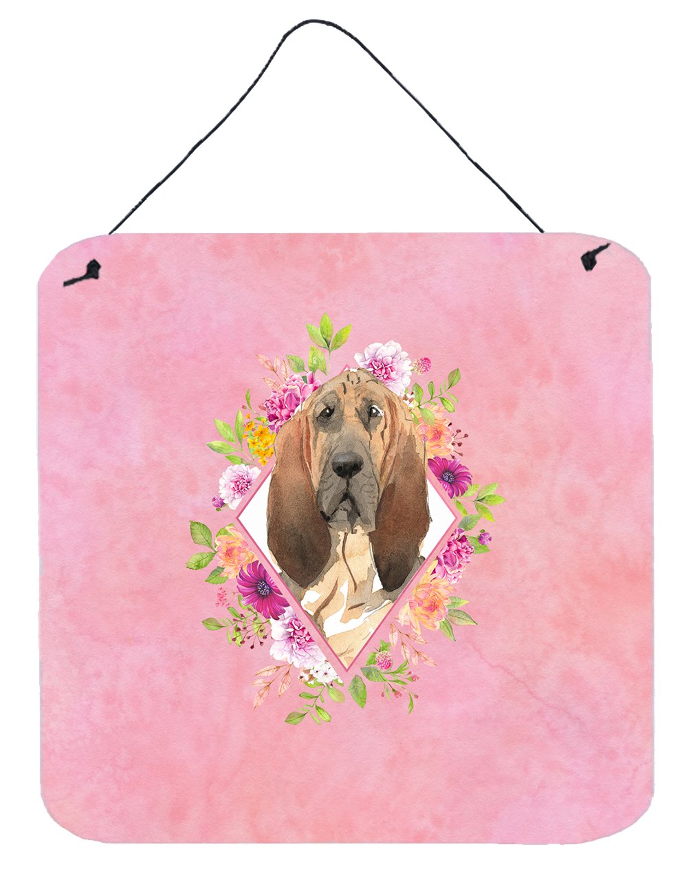 Bloodhound Pink Flowers Wall or Door Hanging Prints CK4259DS66 by Caroline&#39;s Treasures