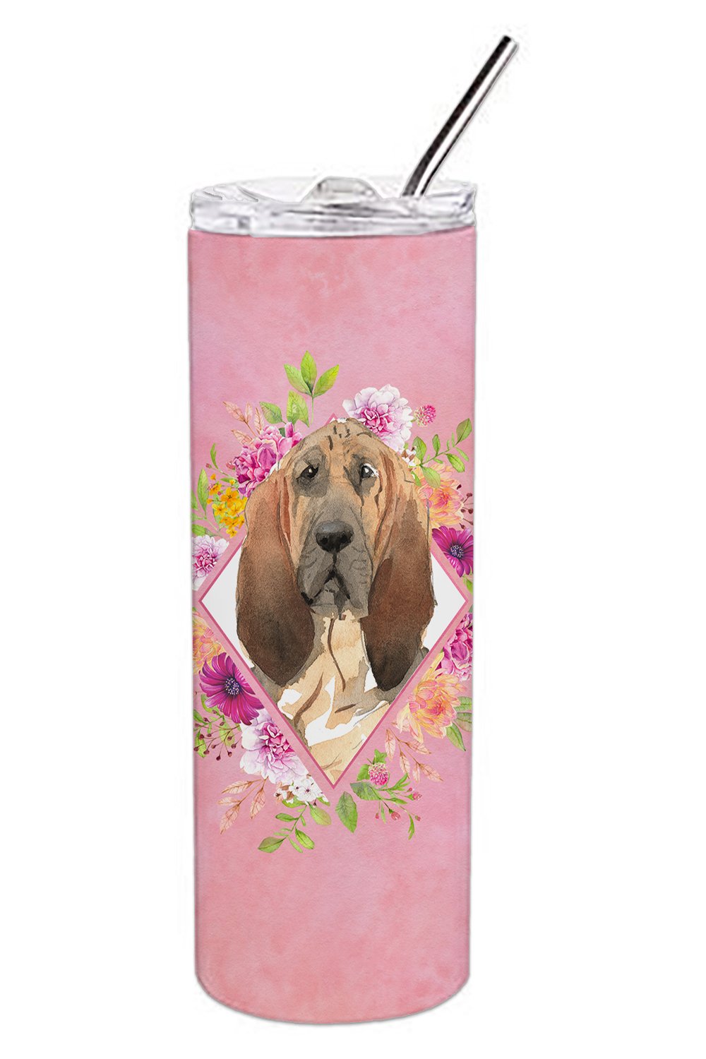 Bloodhound Pink Flowers Double Walled Stainless Steel 20 oz Skinny Tumbler CK4259TBL20 by Caroline&#39;s Treasures
