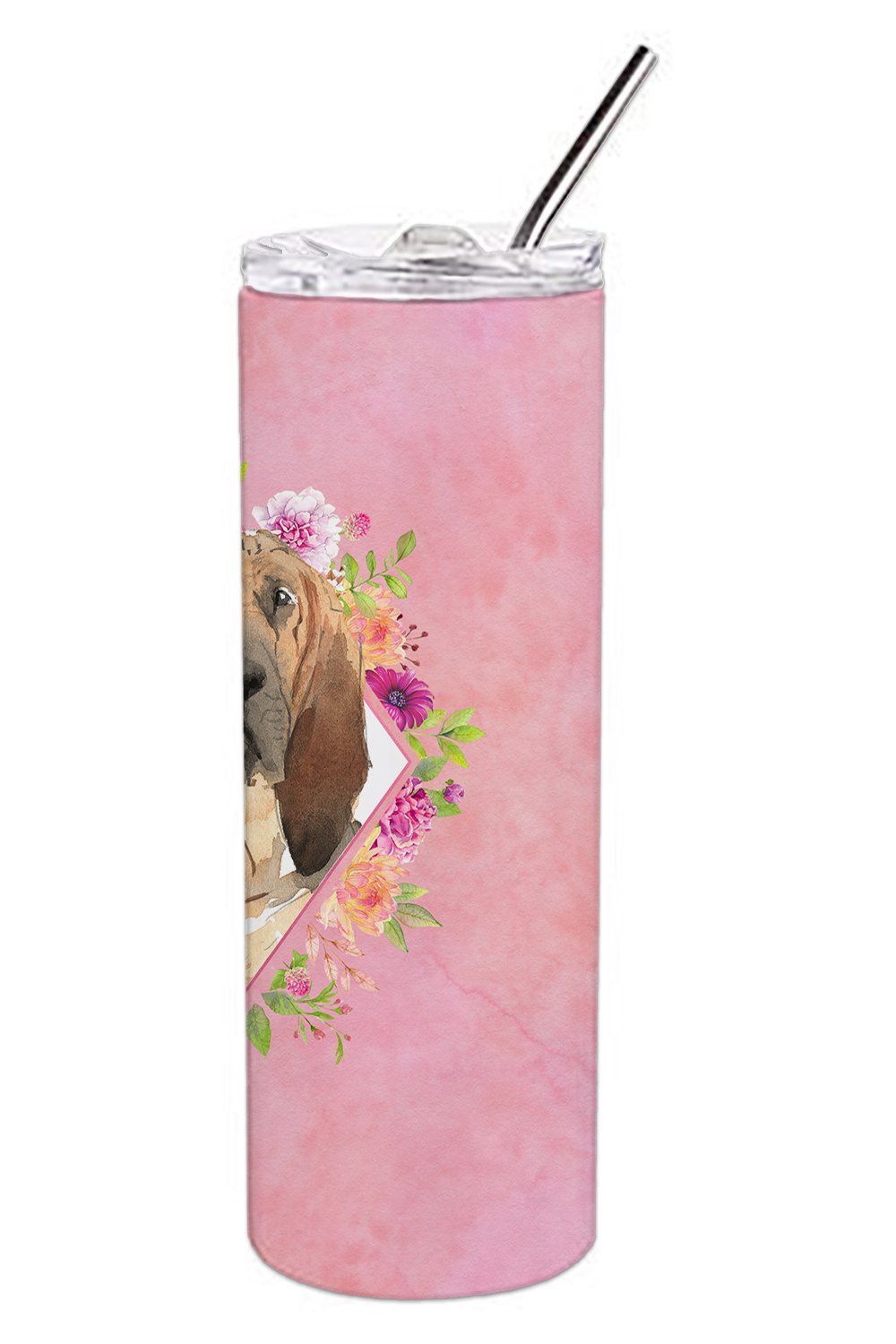 Bloodhound Pink Flowers Double Walled Stainless Steel 20 oz Skinny Tumbler CK4259TBL20 by Caroline's Treasures