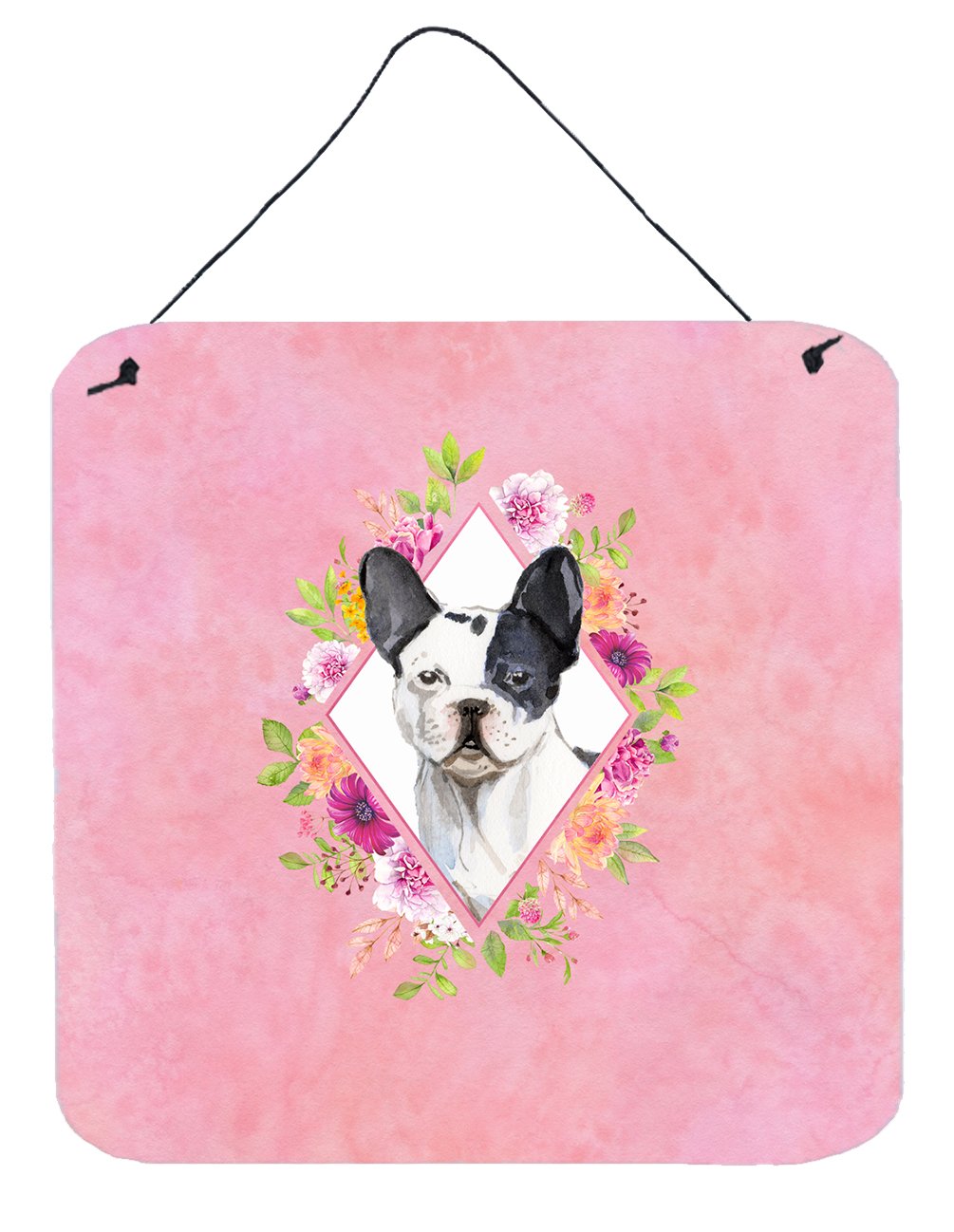 Black and White Frenchie Pink Flowers Wall or Door Hanging Prints CK4260DS66 by Caroline&#39;s Treasures