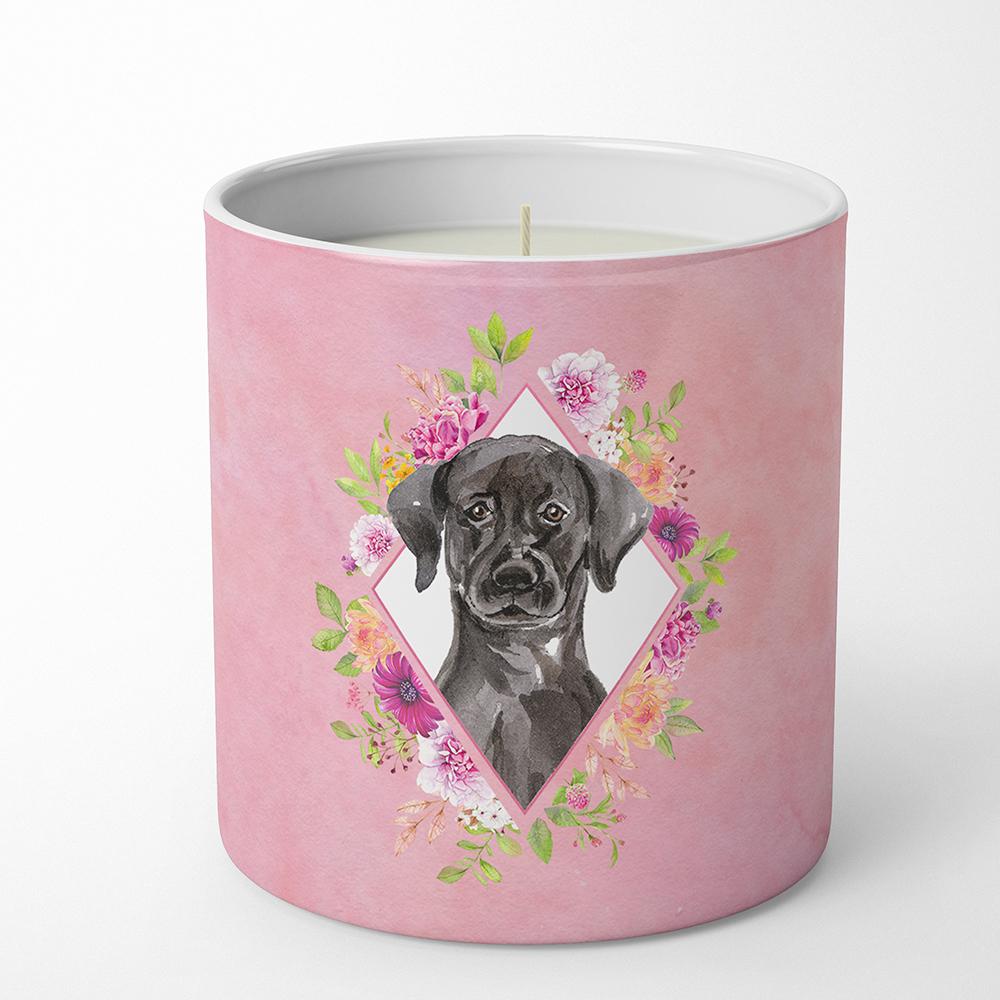 Black Labrador Pink Flowers 10 oz Decorative Soy Candle CK4261CDL by Caroline's Treasures