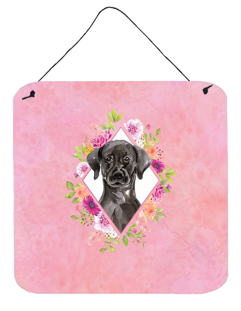 Black Labrador Pink Flowers Wall or Door Hanging Prints CK4261DS66 by Caroline&#39;s Treasures