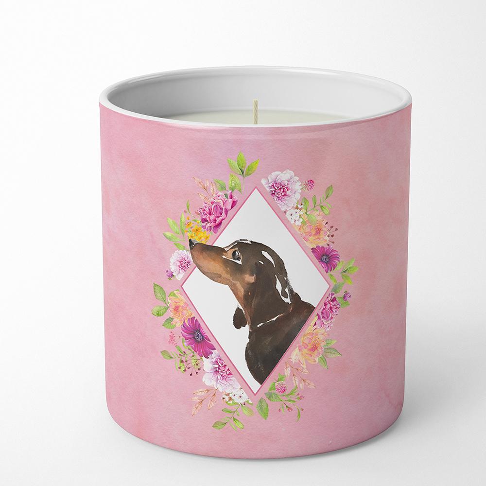Black and Tan Dachshund Pink Flowers 10 oz Decorative Soy Candle CK4262CDL by Caroline&#39;s Treasures
