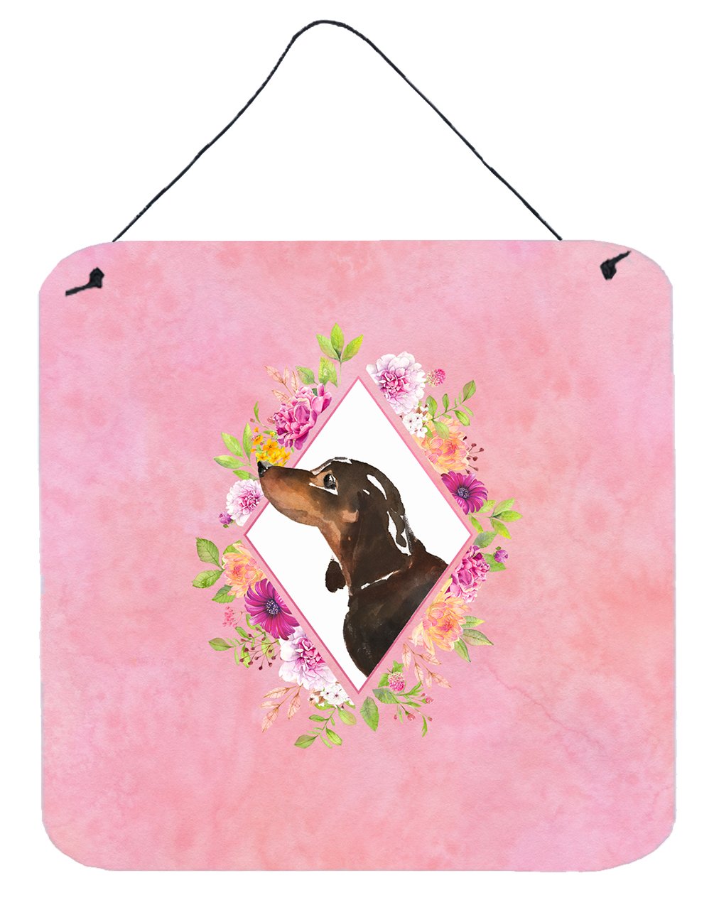 Black and Tan Dachshund Pink Flowers Wall or Door Hanging Prints CK4262DS66 by Caroline&#39;s Treasures