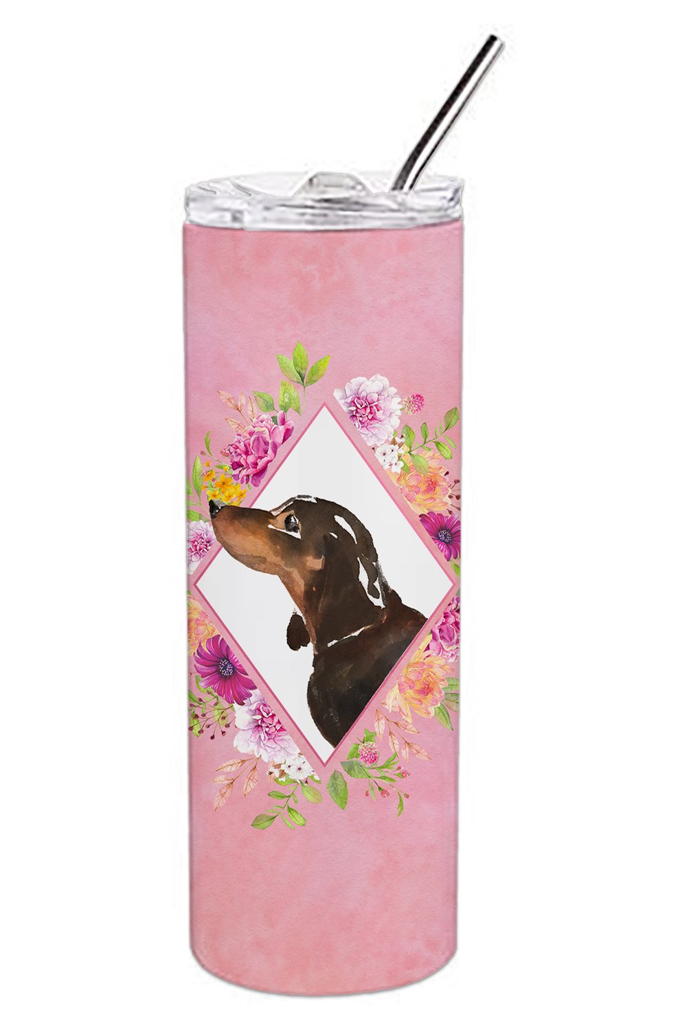 Black and Tan Dachshund Pink Flowers Double Walled Stainless Steel 20 oz Skinny Tumbler CK4262TBL20 by Caroline&#39;s Treasures