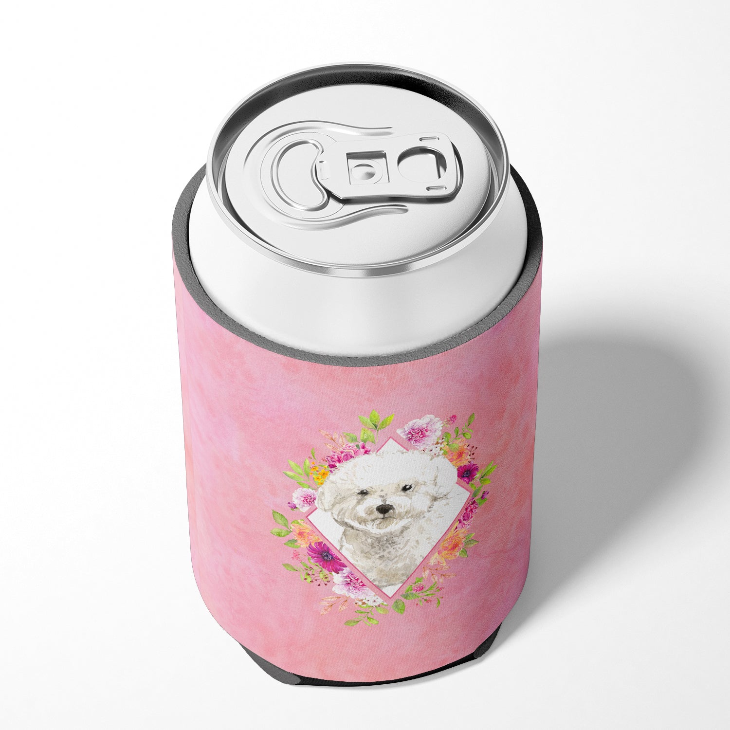 Bichon Frise Pink Flowers Can or Bottle Hugger CK4263CC  the-store.com.