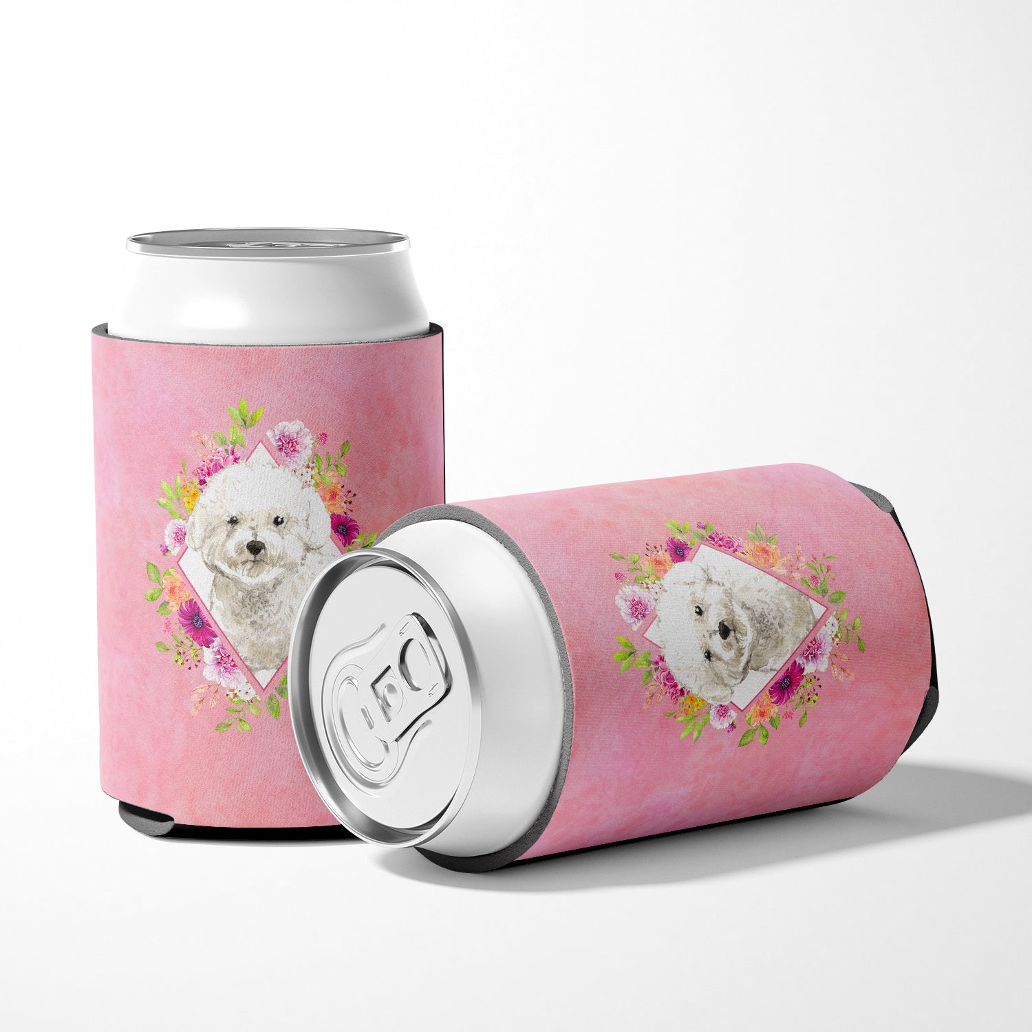 Bichon Frise Pink Flowers Can or Bottle Hugger CK4263CC  the-store.com.