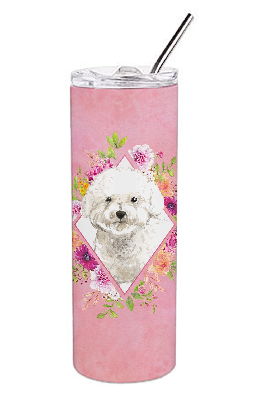 Bichon Frise Pink Flowers Double Walled Stainless Steel 20 oz Skinny Tumbler CK4263TBL20 by Caroline&#39;s Treasures
