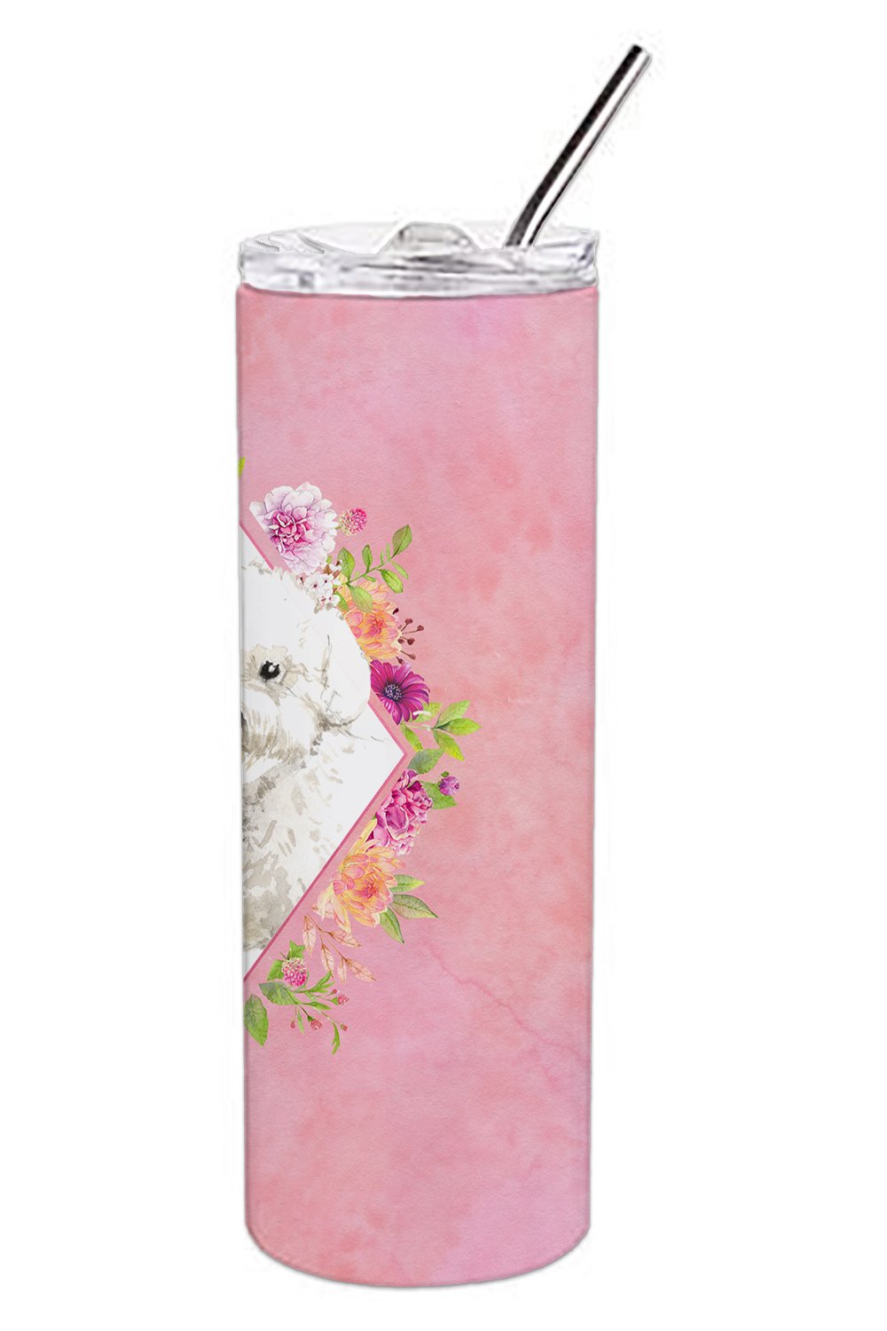 Bichon Frise Pink Flowers Double Walled Stainless Steel 20 oz Skinny Tumbler CK4263TBL20 by Caroline's Treasures