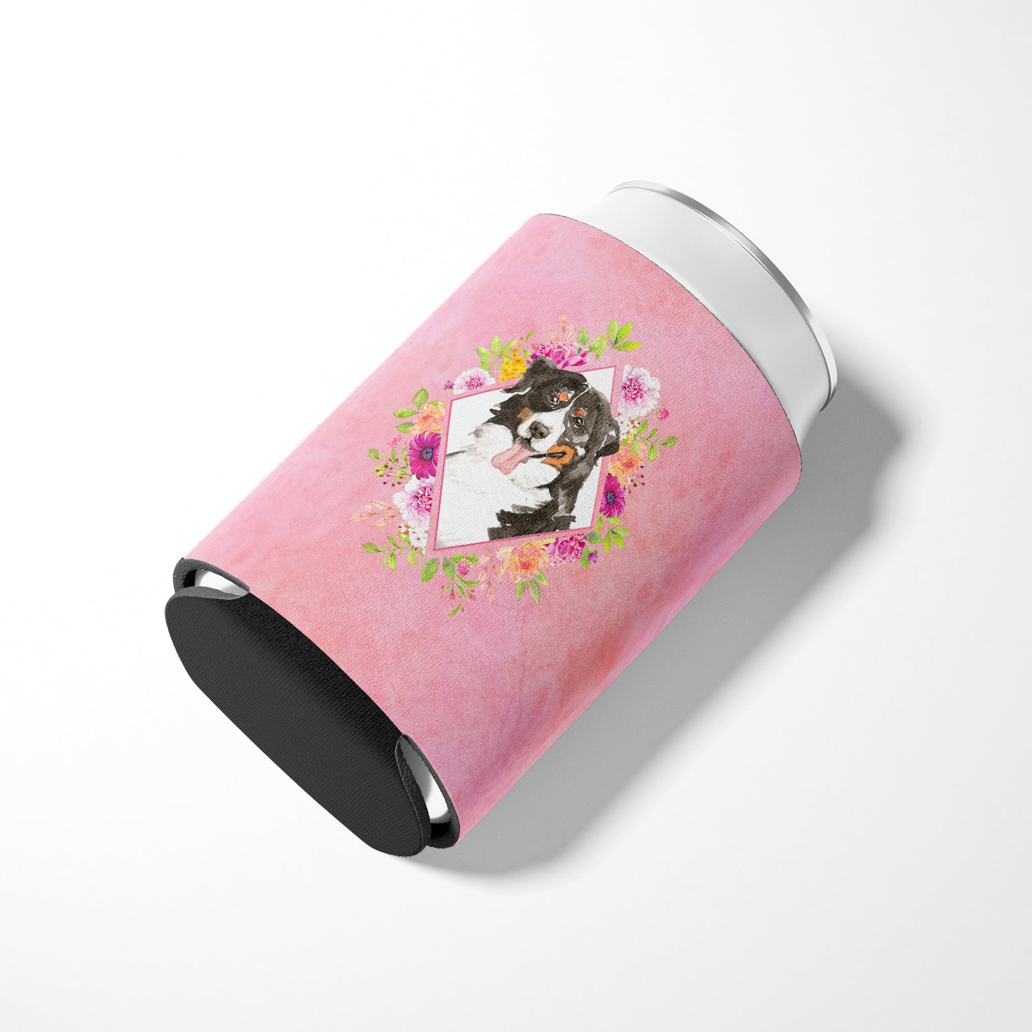 Bernese Mountain Dog Pink Flowers Can or Bottle Hugger CK4264CC  the-store.com.