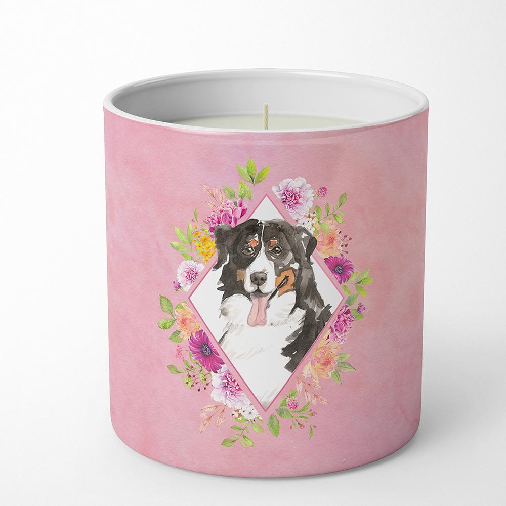 Bernese Mountain Dog Pink Flowers 10 oz Decorative Soy Candle CK4264CDL by Caroline&#39;s Treasures