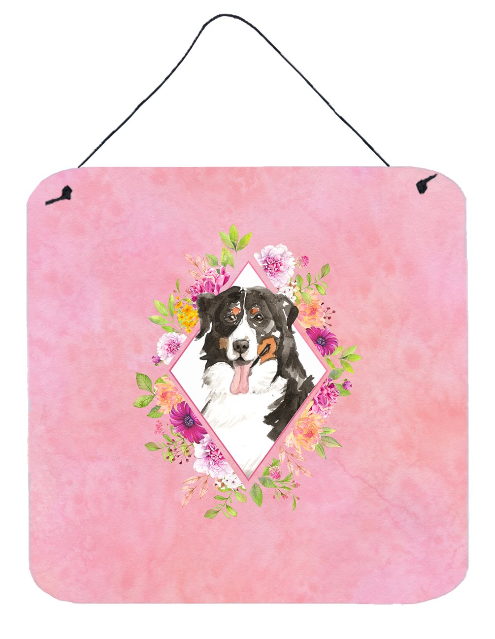 Bernese Mountain Dog Pink Flowers Wall or Door Hanging Prints CK4264DS66 by Caroline&#39;s Treasures