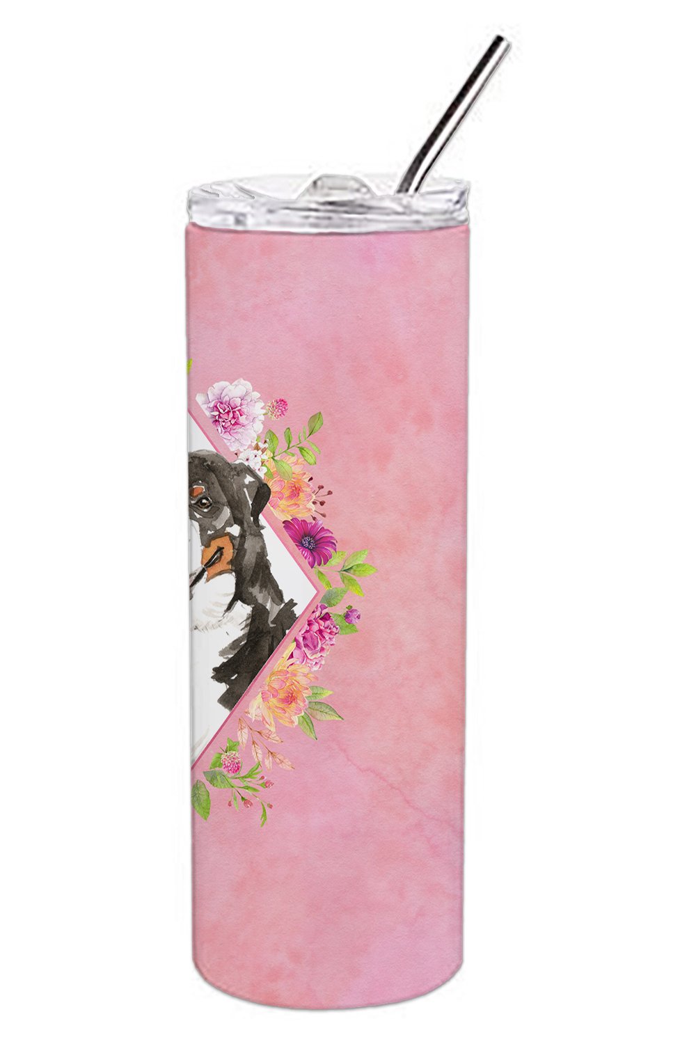 Bernese Mountain Dog Pink Flowers Double Walled Stainless Steel 20 oz Skinny Tumbler CK4264TBL20 by Caroline's Treasures