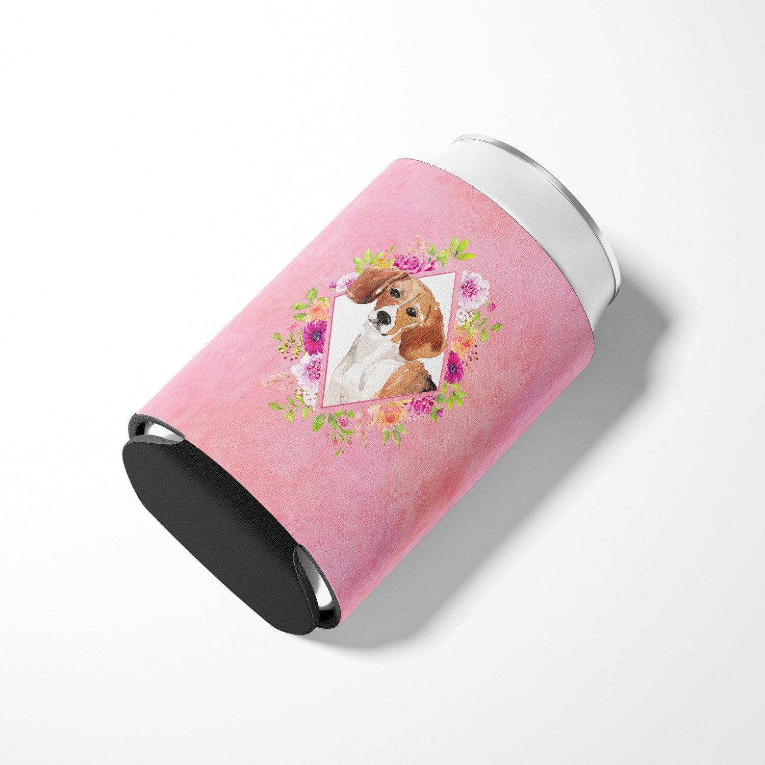Beagle Pink Flowers Can or Bottle Hugger CK4265CC  the-store.com.