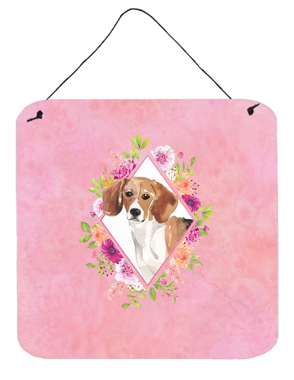 Beagle Pink Flowers Wall or Door Hanging Prints CK4265DS66 by Caroline&#39;s Treasures