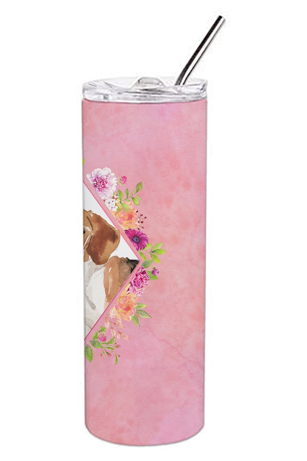 Beagle Pink Flowers Double Walled Stainless Steel 20 oz Skinny Tumbler CK4265TBL20 by Caroline's Treasures