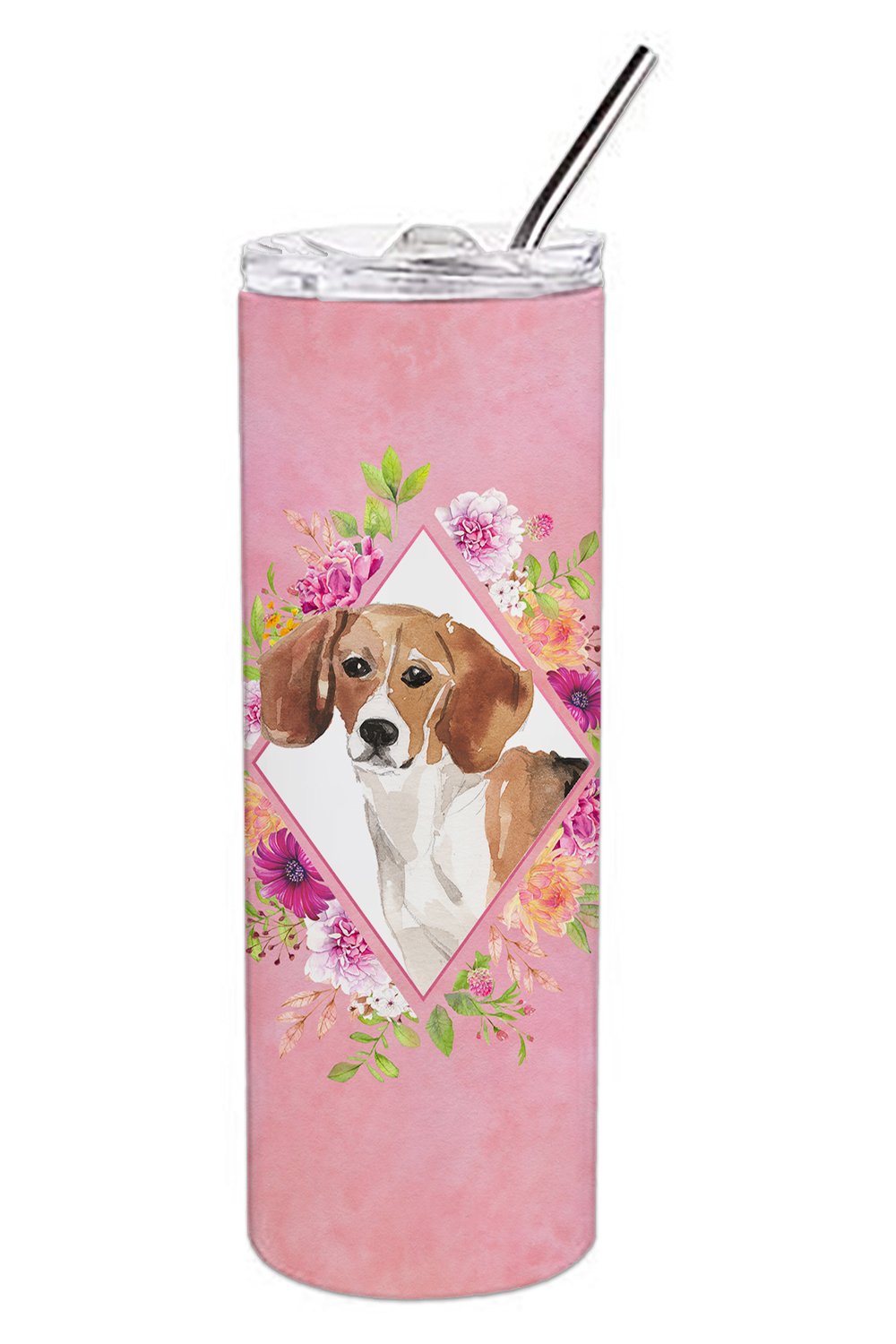Beagle Pink Flowers Double Walled Stainless Steel 20 oz Skinny Tumbler CK4265TBL20 by Caroline's Treasures