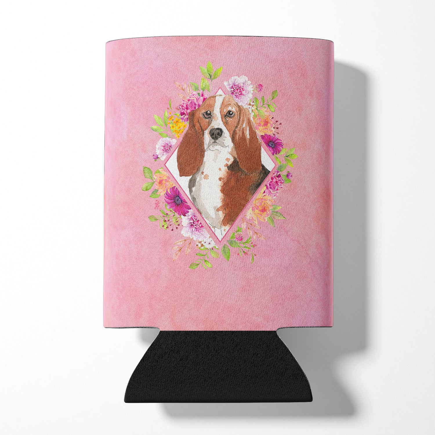 Basset Hound Pink Flowers Can or Bottle Hugger CK4266CC  the-store.com.