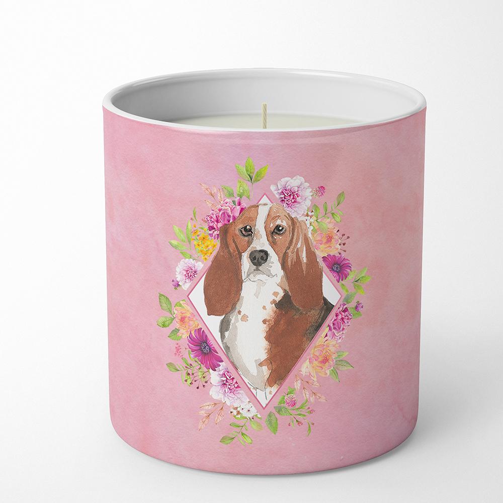 Basset Hound Pink Flowers 10 oz Decorative Soy Candle CK4266CDL by Caroline&#39;s Treasures