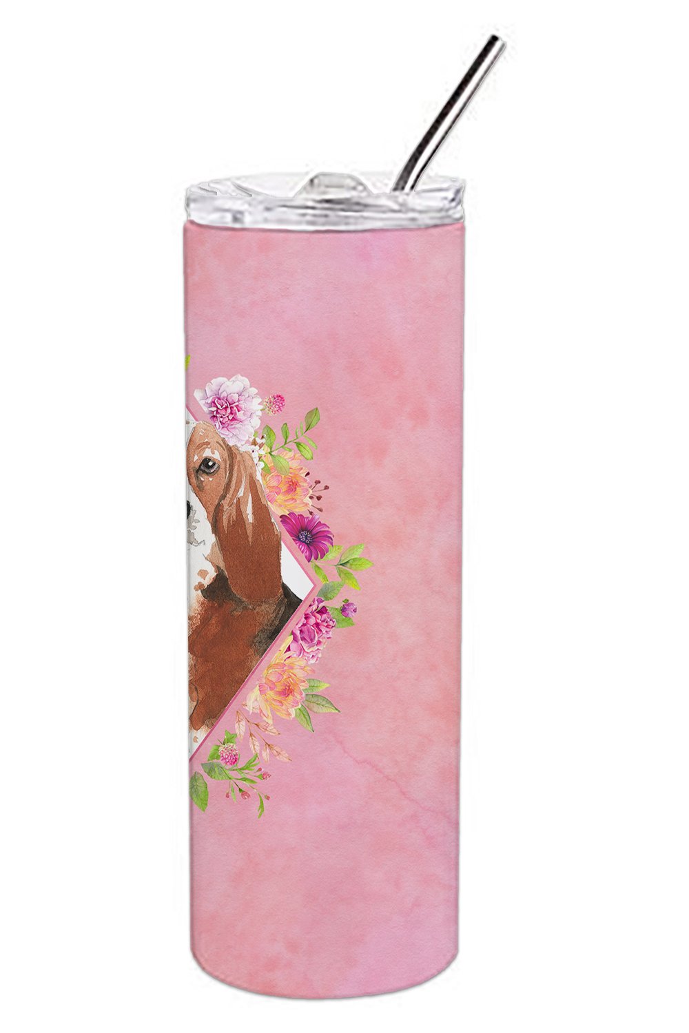 Basset Hound Pink Flowers Double Walled Stainless Steel 20 oz Skinny Tumbler CK4266TBL20 by Caroline's Treasures