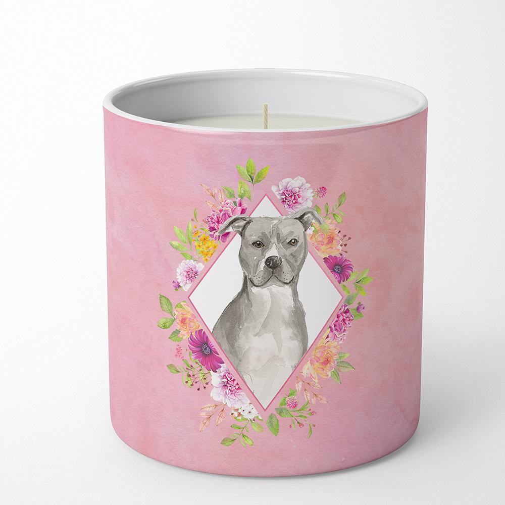 Blue Pit Bull Terrier Pink Flowers 10 oz Decorative Soy Candle CK4269CDL by Caroline&#39;s Treasures