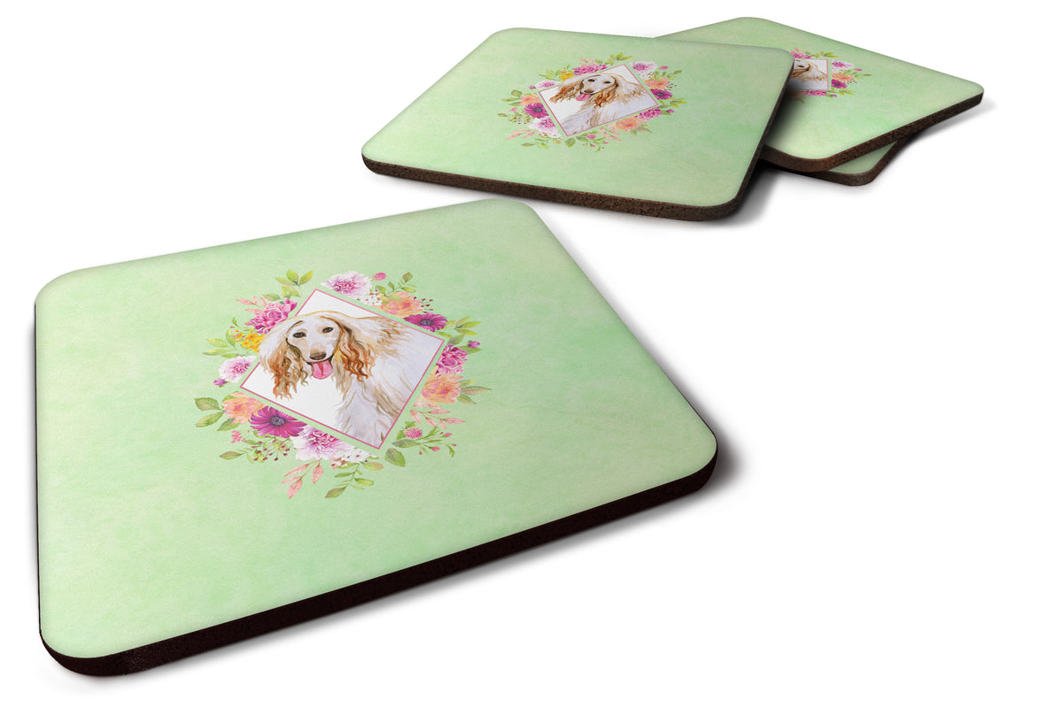 Set of 4 Afghan Hound Green Flowers Foam Coasters Set of 4 CK4270FC - the-store.com