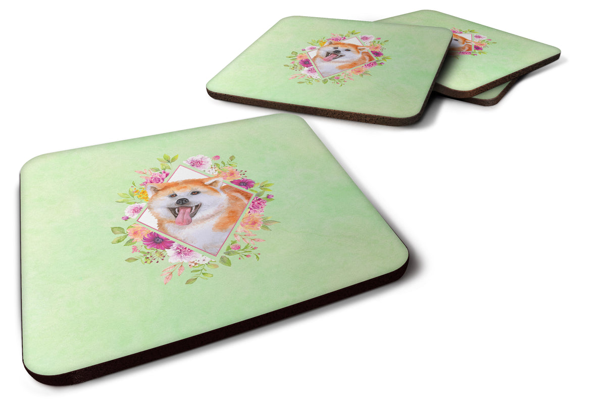 Caroline's Treasures Akita Green Flowers Coasters - Set of 4 Lightweight Foam, Absorbent Drink Coasters CK4271FC
